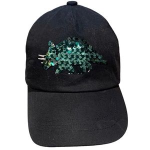 Black Canvas Baseball Cap w Sequined Rhinoceros Blue/Green Adjustable One Size
